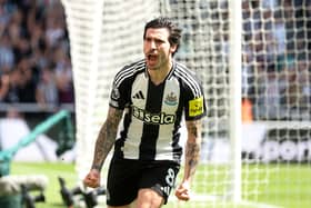 Sandro Tonali celebrates after scoring Newcastle United's opener