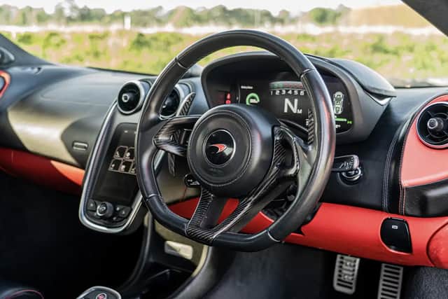 The interior is a contrasting red