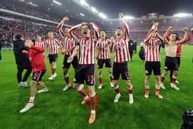 Sunderland players celebrate their play-off semi final win