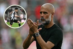 Pep Guardiola and Tino Livramento