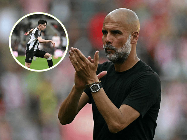 Pep Guardiola and Tino Livramento