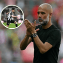 Pep Guardiola and Tino Livramento