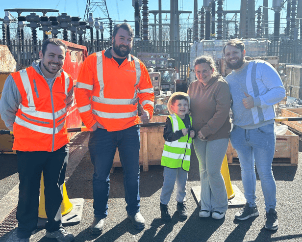 Ted, his parents and members of the National Grid team at West Boldon substation.
