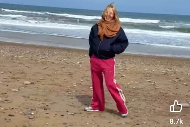 Kylie Minogue on what is believed to be Seaham Beach.