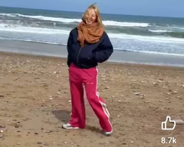 Kylie Minogue on what is believed to be Seaham Beach.