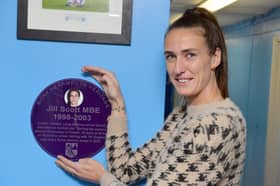 Jill Scott at her former school, Monkwearmouth Academy. Her name has been included in the possible England line-up.