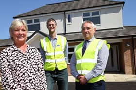 Councillor Liz McHugh is pictured with Duncan Rae, Project Manager from Dome Project Management. and Ken Parkin, Managing Director of Able Construction, at the new children’s home in South Shields.