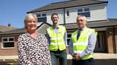Councillor Liz McHugh is pictured with Duncan Rae, Project Manager from Dome Project Management. and Ken Parkin, Managing Director of Able Construction, at the new children’s home in South Shields.