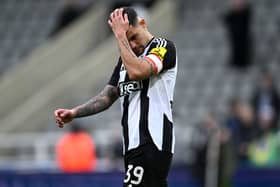Bruno Guimaraes of Newcastle United looks dejected following the team's defeat during the Emirates FA Cup Fifth Round match between Newcastle United and Brighton & Hove Albion at St James' Park on March 02, 2025 in Newcastle upon Tyne, England. (Photo by Stu Forster/Getty Images)