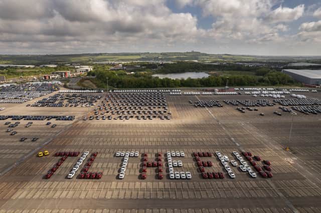 92 red and white Nissan Qashqai cars spell out 'Til the End' - SAFC's motto throughout the playoff campaign.