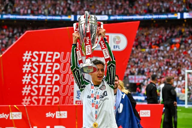 Sunderland fans and players celebrate at Wembley during the play-off final win against Sheffield United. Photo by Chris Fryatt.