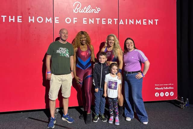 Tom Morton and his family meet Sabre and Fire from Gladiators