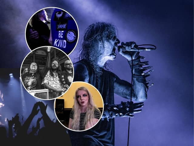 Inside Fortress Festival 2025. Hero image: 1349. Inset: Screengrabs from the video report including fans and (lower) Katherine Shepard aka Sylvaine. All photos credit Lucinda Herbert