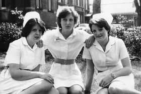 May 1976     
Three trainee nurses at South Shields General Hospital,  left to right: Ruth Willis, 19; Jacqueline Hutchinson, 20; Elizabeth Charlton, 20.
