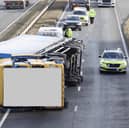 An overturned lorry blocking the A19