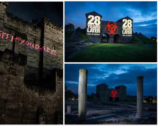 The logo was projected onto landmarks