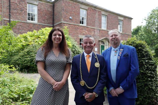Alene Lee, of Jarrow Hall, with Cllr Jay Potts, Mayor of South Tyneside (middle), Cllr Paul Dean, Lead Member for Voluntary Sector, Partnerships and Equalities, have launched the #LoveSouthTyneside Awards 2025.
