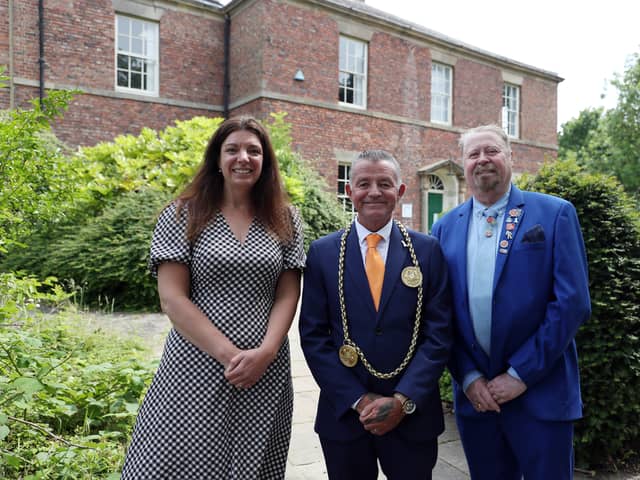  Alene Lee, of Jarrow Hall, with Cllr Jay Potts, Mayor of South Tyneside (middle), Cllr Paul Dean, Lead Member for Voluntary Sector, Partnerships and Equalities, have launched the #LoveSouthTyneside Awards 2025.