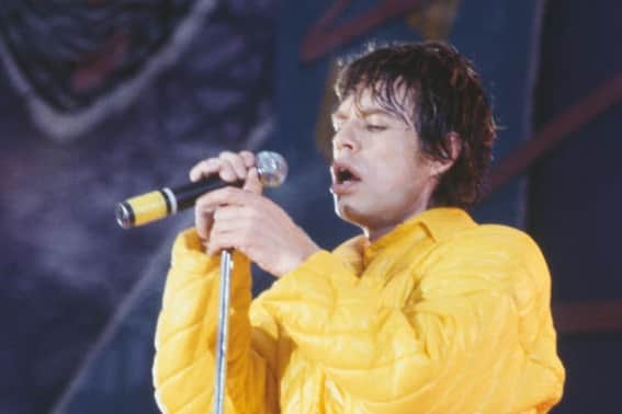 Mick Jagger performing at St James' Park. The Rolling Stones were performing as part of their 1982 European Tour in support of their album 'Tattoo You.' (Photo by Keystone/Hulton Archive/Getty Images)