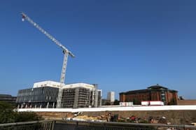 The new Eye Hospital is under construction in Sunderland city centre, with the Energy Centre, seen to the left here, now built.