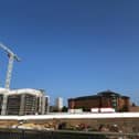 The new Eye Hospital is under construction in Sunderland city centre, with the Energy Centre, seen to the left here, now built.