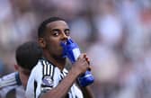 Newcastle player Alexander Isak drinks from a bottle during the Premier League match between Newcastle United FC and Everton FC at St James' Park on May 25, 2025 in Newcastle upon Tyne, England. (Photo by Stu Forster/Getty Images)