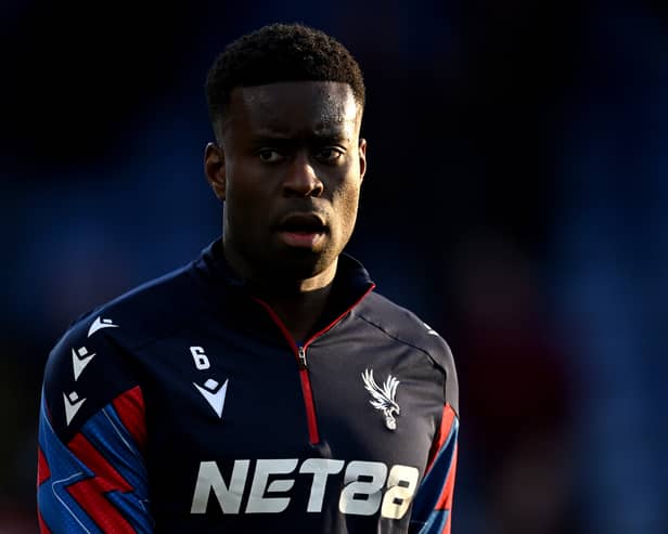 Marc Guehi of Crystal Palace looks on during the warm up prior to the Premier League match between Crystal Palace FC and Nottingham Forest FC at Selhurst Park on May 05, 2025 in London, England. (Photo by Justin Setterfield/Getty Images)