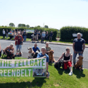 Members of the Save the Fellgate Greenbelt group show their feelings over the housing development plan.