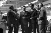 Visitors from Yugoslavia visit the Burndept-Vidor Ltd factory in a view from 1967. Left to right: are H de-Wit, works manager, L Walmsley, divisional manager of the South Shields factory; Yugoslav firm of Zmaj, Z Fergus, technical manager; S Brulc, commerical manager; K Primozic-Cvelto, managing director; B Tomazic, head of development.