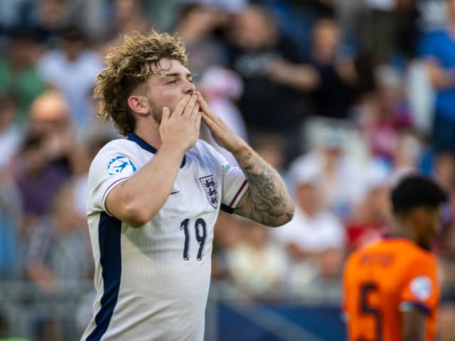 Harvey Elliott celebrates after scoring for England U21s