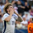 Harvey Elliott celebrates after scoring for England U21s