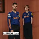 Bruno Guimaraes (left) and Anthony Gordon wearing the Newcastle United third strip.