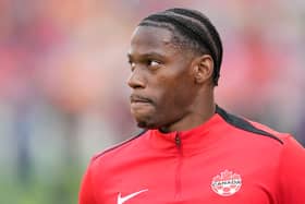 Jonathan David #10 of Canada looks on ahead of playing Ukraine in their Canadian Shield Tournament match at the BMO Field on June 7, 2025 in Toronto, Ontario, Canada.   (Photo by Mark Blinch/Getty Images)