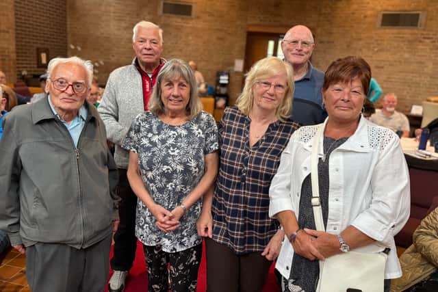 South Shields residents Selby Armstrong, Tom Atkinson, Viv Cook, Linda Tremlett, John Riley, and Joyce Whelan, who are angry about cuts to the 12 bus