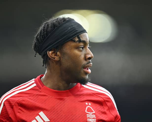 Anthony Elanga of Forest looks on during the Premier League match between Nottingham Forest FC and Brighton & Hove Albion FC at City Ground on February 01, 2025 in Nottingham, England. (Photo by Michael Regan/Getty Images)