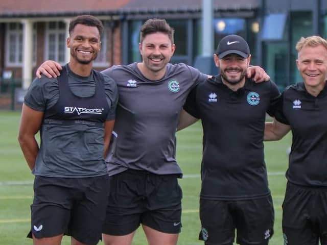 Newcastle United's Jacob Murphy and Sean Longstaff with Jordan Watson, Andrew Cartwright and Ben Carr from North East Coaching Co (photo NE Coaching Co/Kieran Harm)