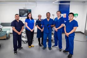 From left: Redwin Evangelista, Deputy Manager of the South Tyneside District Hospital Endoscopy Unit, Zoe Clapham, Clinical and Operational Lead, Jemma Archbold Endoscopy Unit Manager, Dr Amit Chattree, Consultant Gastroenterologist, Er Winn Lim, Trust Doctor, and Don Emerson Pasco, Endoscopy Staff Nurse.