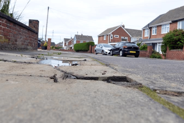 The crumbling pavement in Windsor Drive, Cleadon.