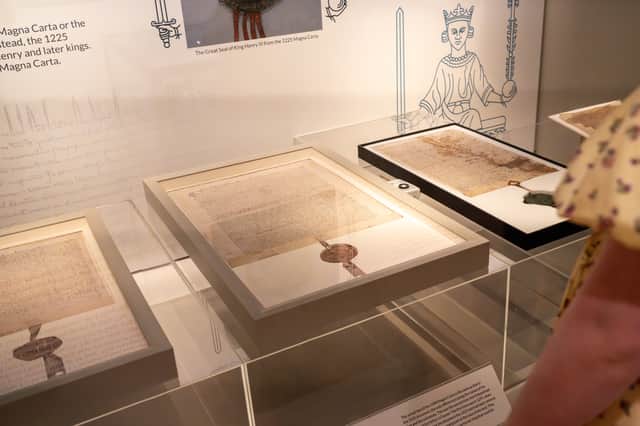 1225 issue of the Magna Carta in the Collections Gallery at Durham Cathedral