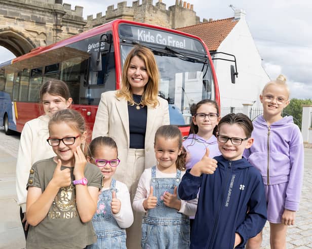 North East mayor Kim McGuinness with some of the children set to benefit from the Kids go Free initiative.