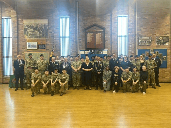 The Mayor and Mayoress of South Tyneside, Coun Jay Potts and Audrey Huntley, with representatives of the Hebburn on Tyne Royal British Legion and Hebburn Durham Army Cadet Force.