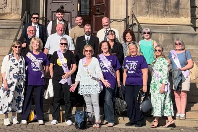 WASPI campaigners and members of the South Tyneside Alliance Group outside South Shields Town Hall