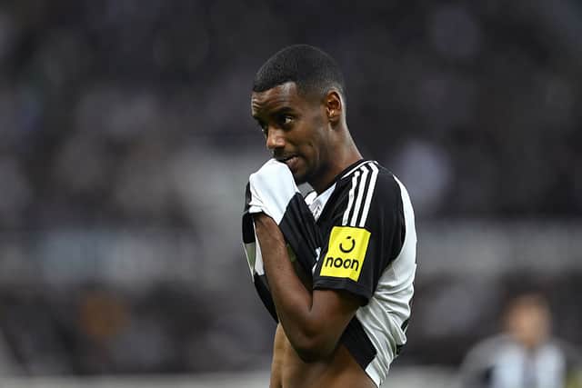 Alexander Isak of Newcastle United reacts during the Premier League match between Newcastle United FC and Crystal Palace FC at St James' Park on April 16, 2025 in Newcastle upon Tyne, England. (Photo by Stu Forster/Getty Images)