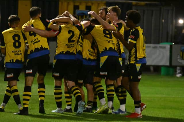 Hebburn Town celebrate during their 2-1 home win against Northern Premier League rivals Workington (photo Tyler Lopes)