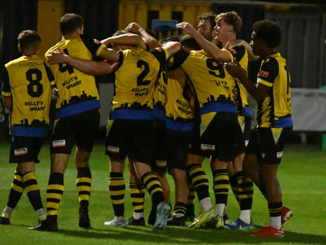 Hebburn Town celebrate during their 2-1 home win against Northern Premier League rivals Workington (photo Tyler Lopes)