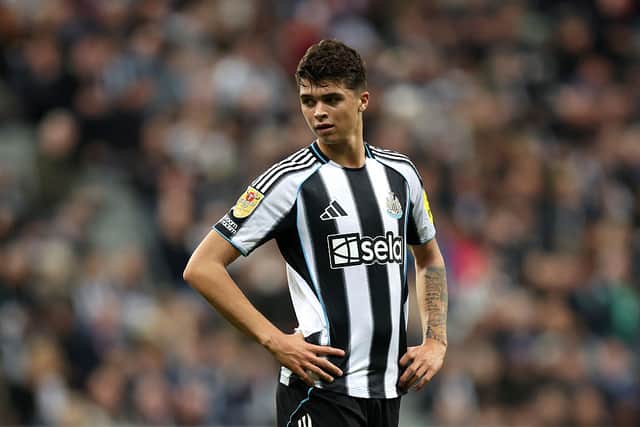 Lewis Miley of Newcastle United during the Carabao Cup Third Round match between Newcastle United and Bradford City at St James' Park on September 24, 2025 in Newcastle upon Tyne, England. (Photo by George Wood/Getty Images)