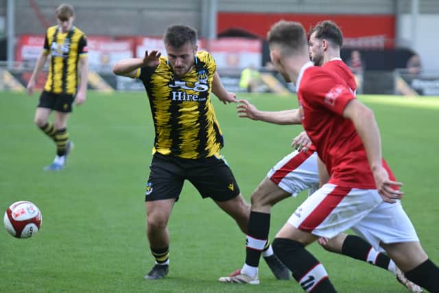 Action from Hebburn Town's defeat at FC United of Manchester (photo Tyler Lopes)
