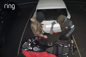 Watch as would-be motorbike thieves are sent running by RING burglar alarm