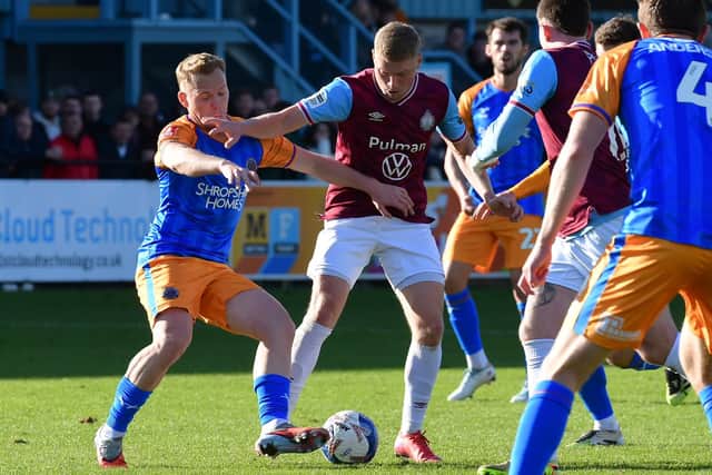 Action from South Shields' FA Cup first round defeat against League Two club Shrewsbury Town (photo Kevin Wilson)