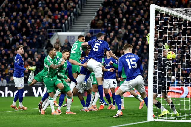 Malick Thiaw of Newcastle United scores his team's first goal during the Premier League match between Everton and Newcastle United at Hill Dickinson Stadium on November 29, 2025 in Liverpool, England. (Photo by Dan Istitene/Getty Images)